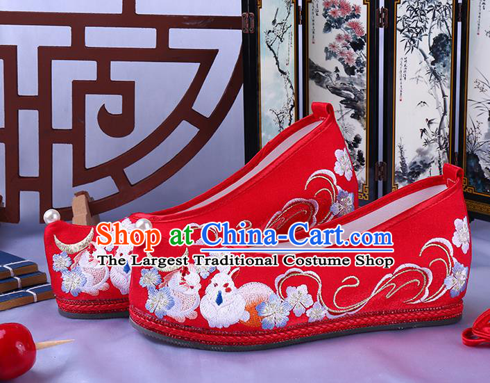 Chinese Traditional Wedding Hanfu Shoes Ming Dynasty Embroidered Bow Shoes Ancient Princess Red Satin Shoes