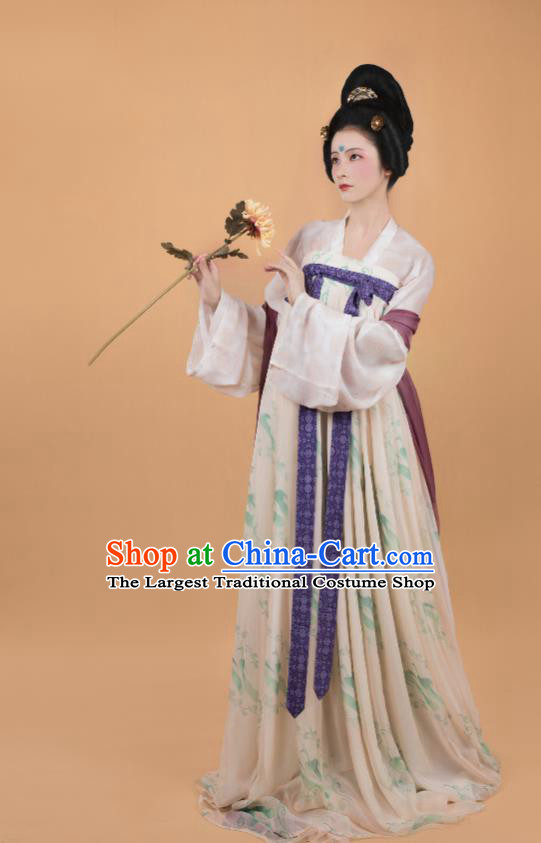 China Ancient Tang Dynasty Palace Lady Historical Costumes Traditional Hanfu Dress Clothing Complete Set