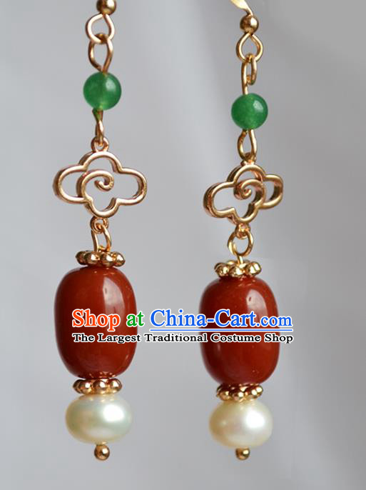 China Classical Agate Ear Accessories Traditional Ming Dynasty Court Lady Earrings