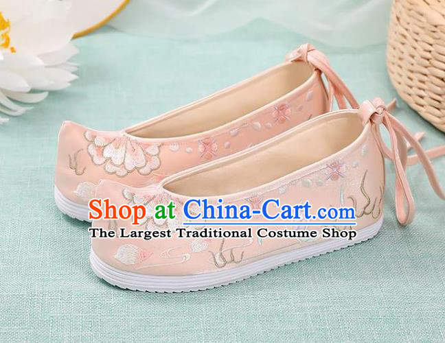 Chinese Traditional Hanfu Pink Cloth Shoes Classical Dance Shoes National Woman Embroidered Shoes