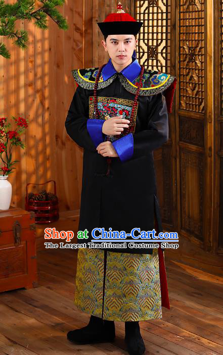 China Ancient Qing Dynasty Royal Highness Minister Garment Costumes and Hat Complete Set