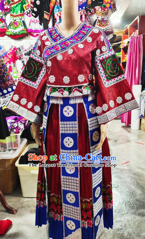 Chinese Miao Nationality Performance Dress Clothing Xiangxi Minority Outfits Hmong Ethnic Folk Dance Garment