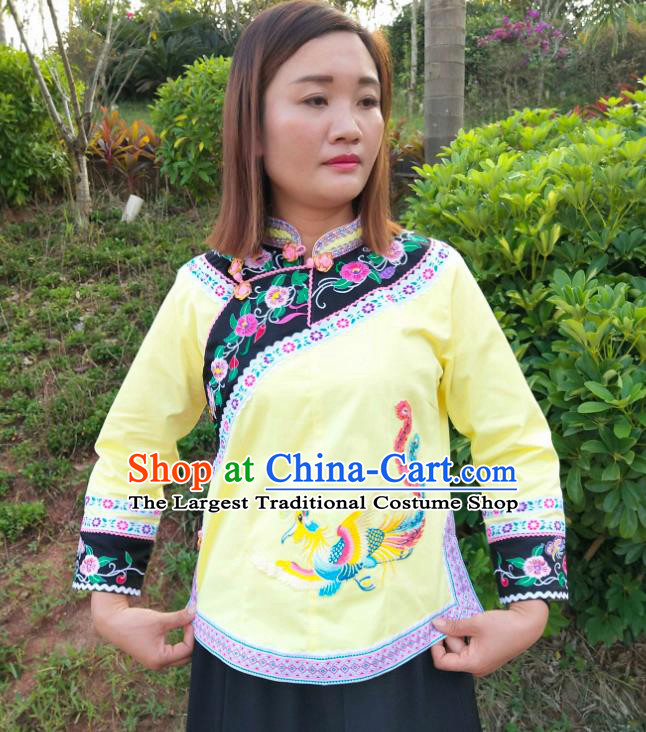 Chinese Guizhou Ethnic Embroidered Phoenix Yellow Blouse Bouyei Nationality Female Top Garment