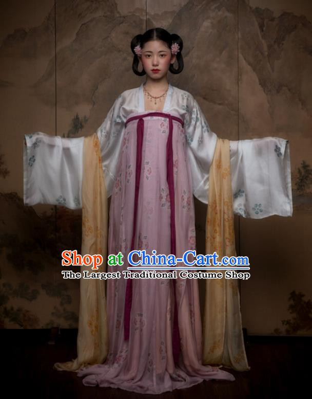 China Traditional Tang Dynasty Court Lady Historical Garment Costume Ancient Princess Pink Hanfu Dresss Apparels