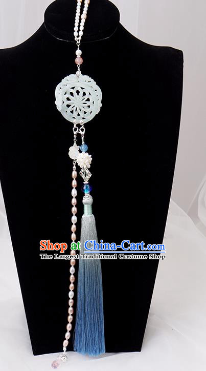 China Traditional Hanfu Jade Waist Accessories Ancient Ming Dynasty Princess Tassel Belt Pendant