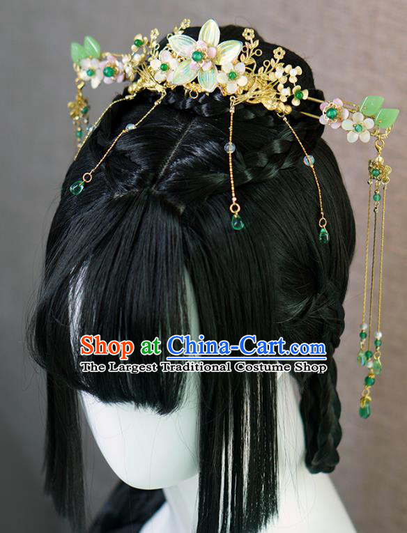 Chinese Ancient Palace Princess Hair Accessories Traditional Jin Dynasty Golden Hair Crown and Hairpins Full Set