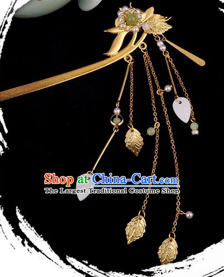 Chinese Ancient Princess Orchids Hair Stick Hair Accessories Traditional Jin Dynasty Golden Leaf Tassel Hairpin