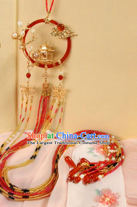 Chinese Traditional Cheongsam Beads Tassel Waist Pendant Ancient Palace Lady Agate Belt Accessories