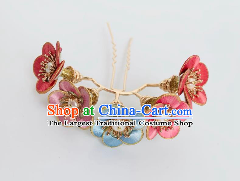 China Ancient Princess Pearls Hairpin Traditional Hanfu Hair Accessories Song Dynasty Silk Plum Hair Crown