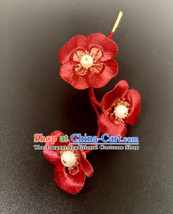 China Handmade Red Phalaenopsis Hairpin Traditional Hanfu Hair Accessories Ancient Song Dynasty Young Lady Pearls Hair Stick