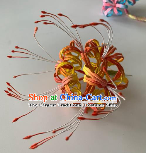 China Handmade Yellow Silk Manjusaka Hairpin Traditional Hanfu Hair Accessories Ancient Tang Dynasty Hair Stick