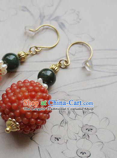 Chinese Ancient Court Agate Beads Ear Accessories Traditional Qing Dynasty Imperial Concubine Earrings