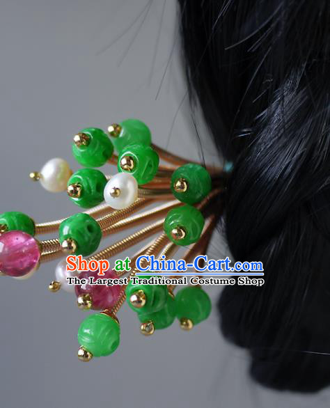 Chinese Ancient Imperial Consort Jadeite Hairpin Hair Accessories Traditional Qing Dynasty Court Woman Hair Stick