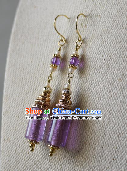 Chinese Ancient Palace Princess Ear Accessories Traditional Cheongsam Amethyst Earrings