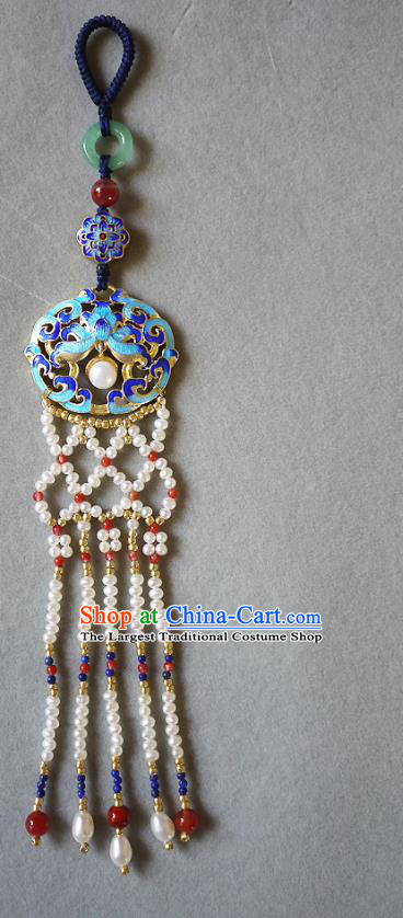 China Traditional Cheongsam Pearls Tassel Accessories Ancient Qing Dynasty Cloisonne Lotus Brooch Pendant