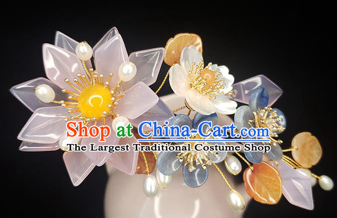 Chinese Ancient Palace Princess Hairpin Traditional Song Dynasty Imperial Consort Rose Quartz Hair Comb