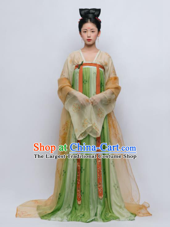 China Ancient Court Woman Green Hanfu Dress Garments Traditional Tang Dynasty Princess Taiping Historical Clothing