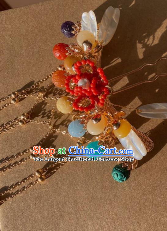 China Handmade Golden Tassel Hairpin Traditional Song Dynasty Hair Accessories Ancient Imperial Concubine Gems Hair Comb