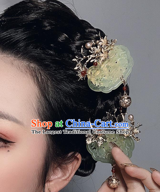 China Handmade Golden Hairpin Traditional Ming Dynasty Hair Accessories Ancient Noble Woman Jade Hair Stick