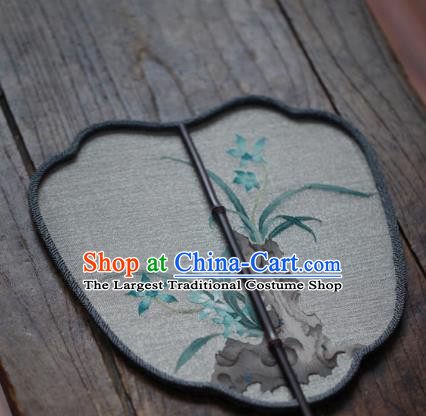 Chinese Handmade Kesi Orchids Painting Pattern Silk Fan Traditional Hanfu Palace Fan Ancient Princess Fans