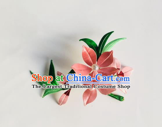 China Handmade Pink Silk Peach Blossom Hairpin Traditional Song Dynasty Hair Accessories Ancient Princess Flowers Hair Stick