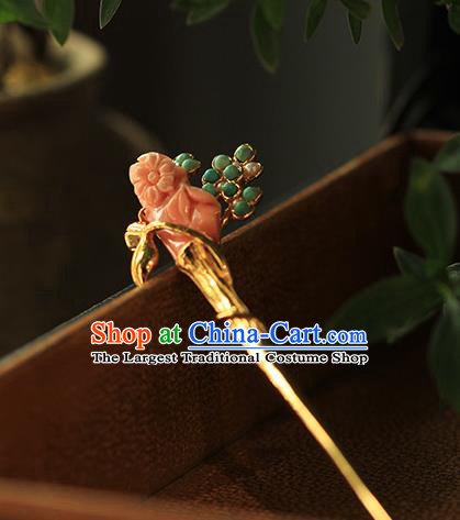 China Handmade Gems Hairpin Traditional Cheongsam Hair Accessories Ancient Hanfu Golden Hair Stick