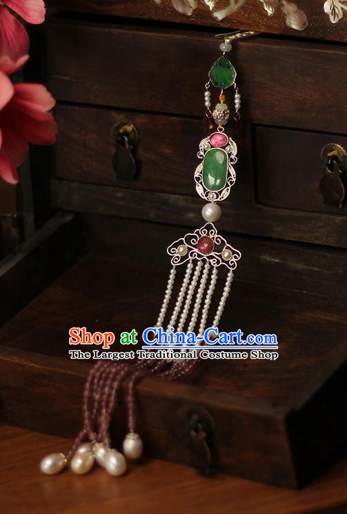 Chinese Ancient Qing Dynasty Court Woman Waist Accessories Traditional Cheongsam Garnet Beads Tassel Pendant