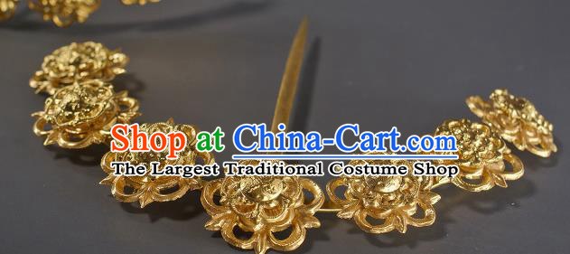 China Handmade Song Dynasty Hairpin Traditional Hanfu Hair Accessories Ancient Noble Woman Golden Hair Crown