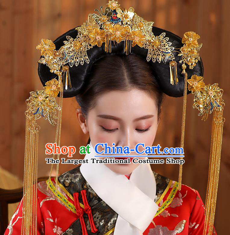 China Handmade Qing Dynasty Imperial Concubine Hair Accessories Ancient Court Woman Hairpins and Wigs