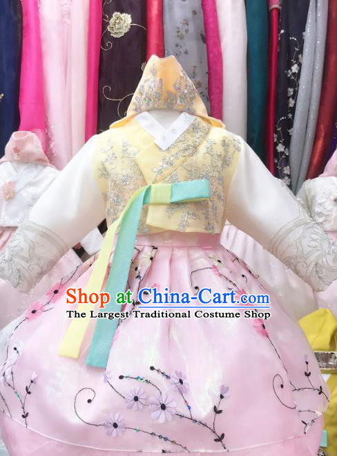 Asian Korea Traditional Birthday Hanbok Clothing Korean Girl Yellow Blouse and Pink Dress Children Princess Garments Fashion