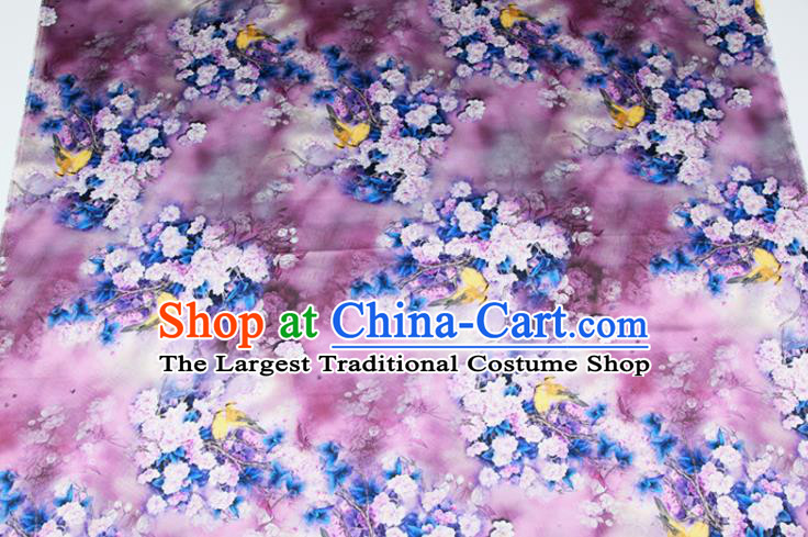 China Traditional Cheongsam Silk Fabric Classical Printing Pear Flowers Cloth Lilac Satin Drapery