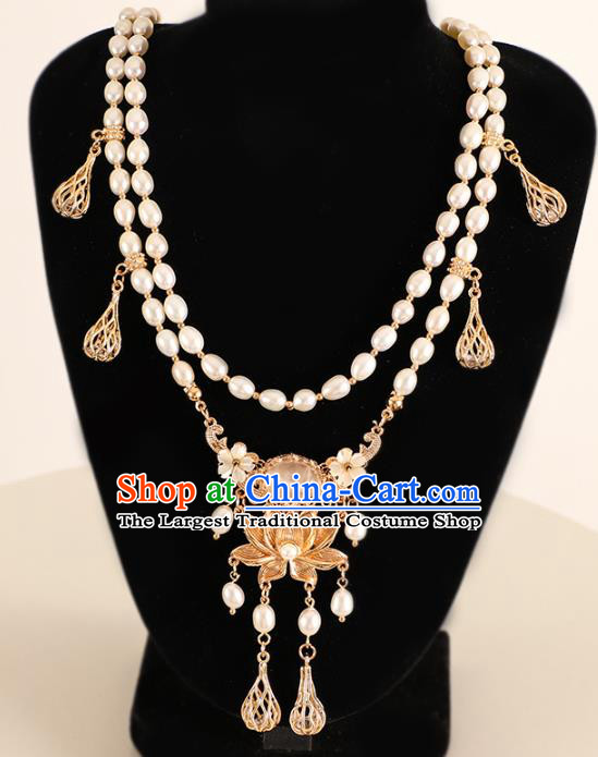 Chinese Traditional Hanfu Necklace Accessories Ancient Ming Dynasty Golden Lotus Necklet