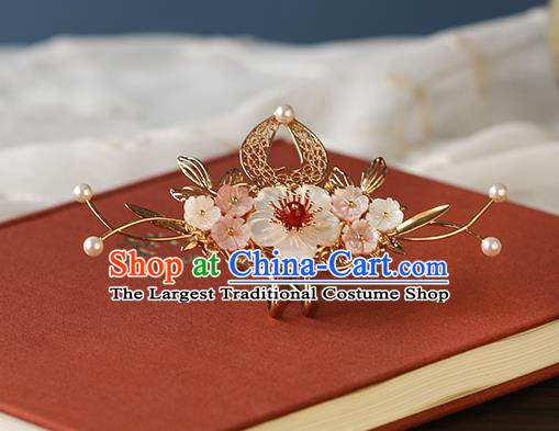 China Traditional Ming Dynasty Princess Golden Hairpin Ancient Palace Lady Shell Plum Hair Stick