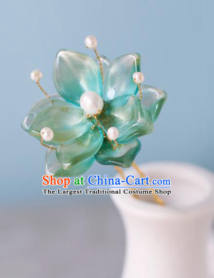 China Traditional Ming Dynasty Hairpin Ancient Princess Green Flower Hair Stick