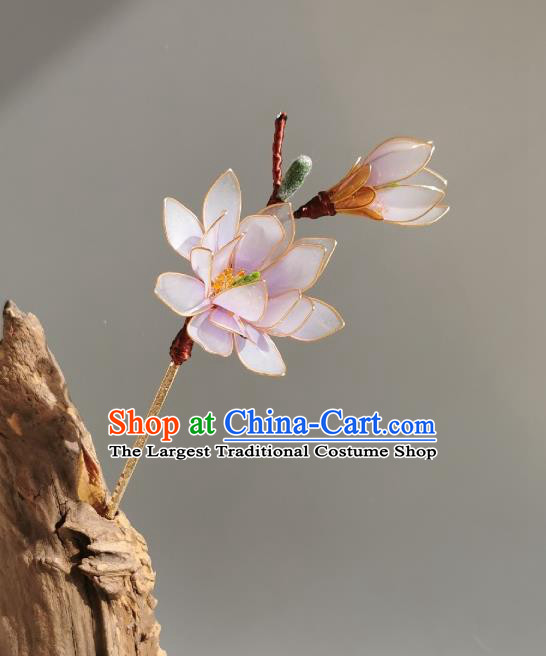 China Traditional Hanfu Hairpin Handmade Ancient Palace Lady Lilac Mangnolia Hair Stick