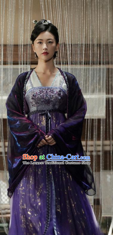 China Ancient Merchant Lady Purple Hanfu Dress Traditional Television Drama My Heroic Husband Beauty Lou Shuwan Clothing