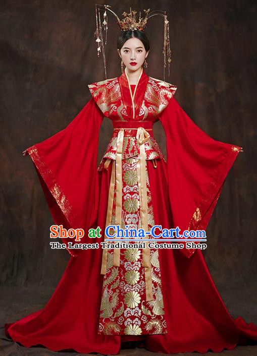 China Ancient Queen Embroidered Red Hanfu Dress Traditional Tang Dynasty Bride Wedding Costumes