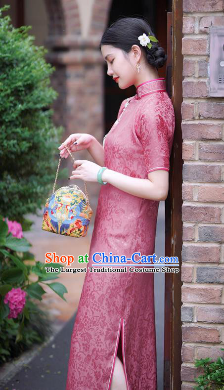 Republic of China Classical Squirrel Grape Pattern Red Silk Qipao Dress Traditional Minguo Shanghai Lady Cheongsam