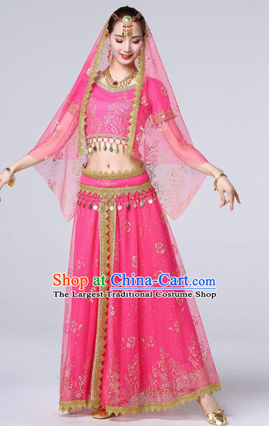 Indian Bollywood Tianzhu Lady Rosy Blouse and Skirt Dance Performance Clothing Belly Dance Uniforms