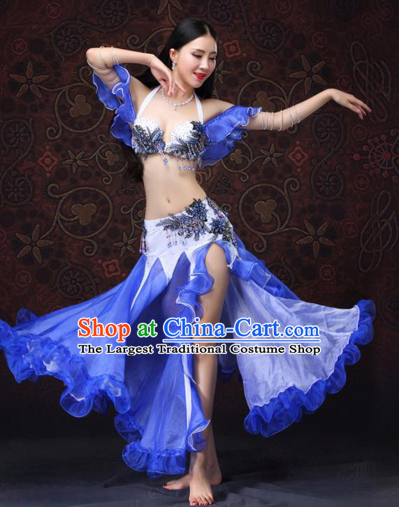 Indian Oriental Dance Bra and Blue Skirt Belly Dance Costumes Asian Raks Sharki Performance Uniforms