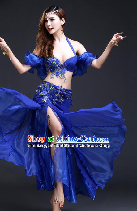 Asian Indian Belly Dance Training Costumes Oriental Dance Bra and Skirt Stage Performance Royalblue Uniforms