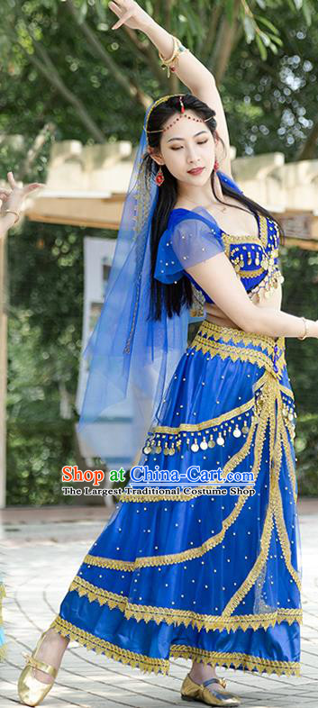 Indian Dance Performance Top and Skirt Belly Dance Royalblue Uniforms Asian Bollywood Jasmine Princess Clothing