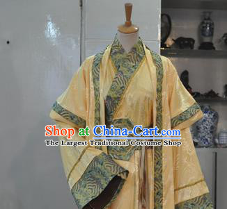 Chinese Ancient Monarch Hanfu Clothing Drama Cosplay Crown Prince Golden Apparels Han Dynasty King Garment Costumes