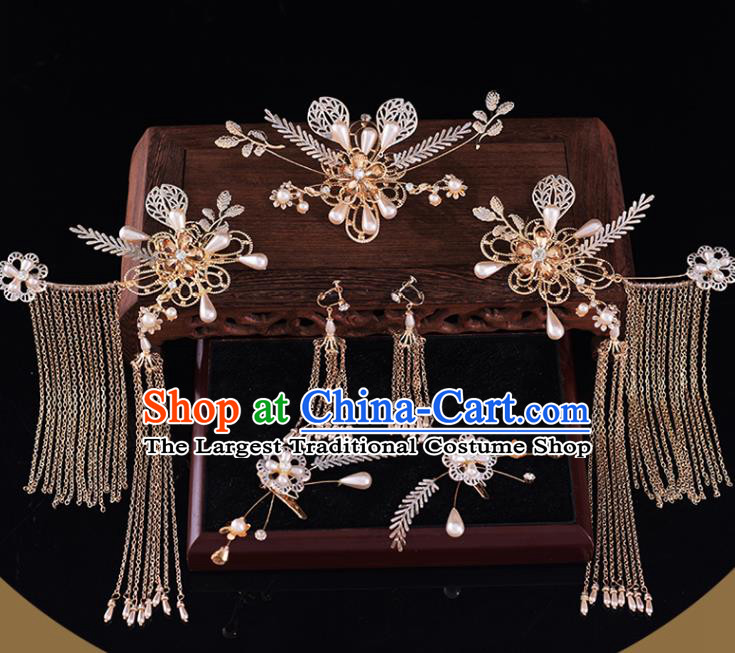 Chinese Traditional Wedding Hair Accessories Classical Xiuhe Suit Hair Comb and Hairpins