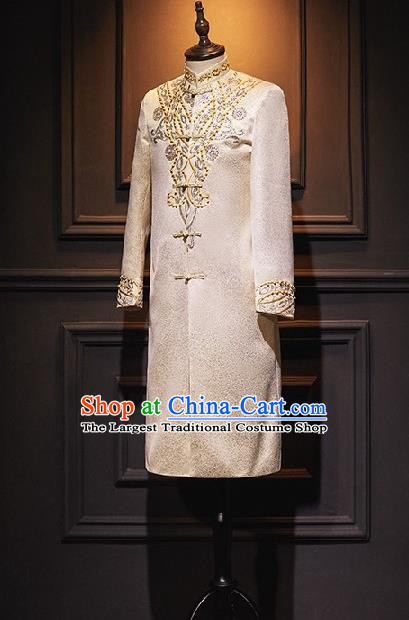 Indian Traditional Wedding Garment Costumes India Bridegroom Embroidered Golden Long Gown