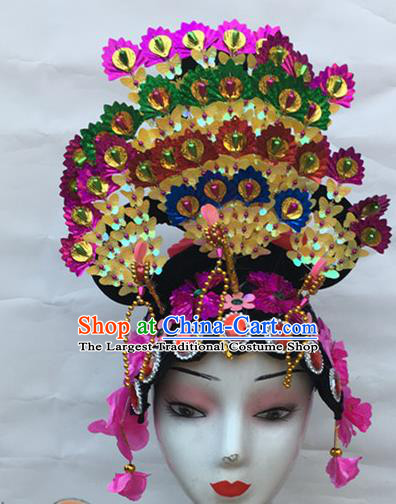 Chinese Traditional Peking Opera Wigs and Yellow Hair Crown Stage Performance Headwear Folk Dance Headdress