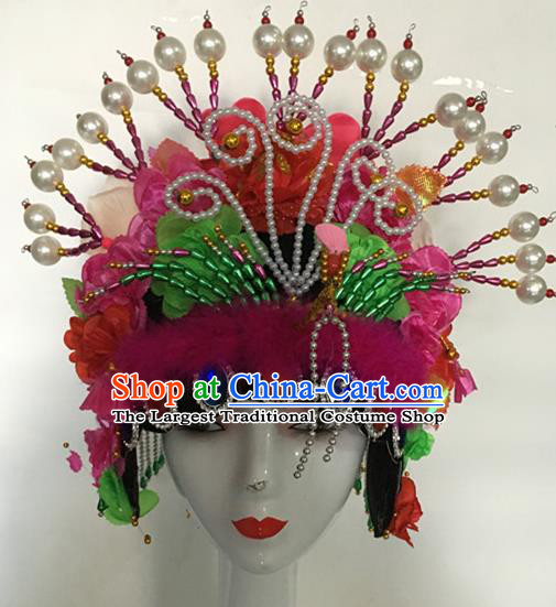 Chinese Traditional Peking Opera Diva Pearls Hair Crown Stage Performance Phoenix Coronet Classical Dance Headdress