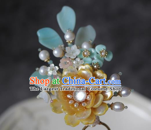 China Song Dynasty Young Beauty Shell Peony Hair Stick Traditional Hanfu Hair Accessories Ancient Princess Hairpin