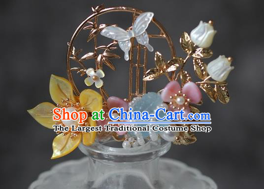 China Ancient Princess Hairpin Song Dynasty Young Beauty Shell Butterfly Hair Crown Traditional Hanfu Hair Accessories