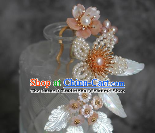 China Traditional Hanfu Hair Accessories Ancient Princess Pearls Peach Blossom Hairpin Ming Dynasty Palace Lady Hair Stick